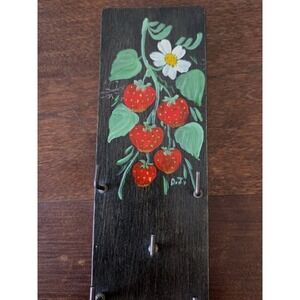 Vintagr Wooden Wall Key‎ Holder With Hooks Handmade & Hand Painted Strawberries